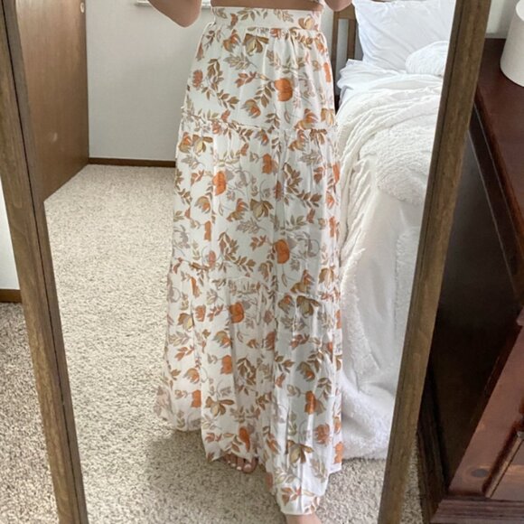 Seven Wonders High Waisted Tiered Maxi Skirt White Fall Leaves Cottagecore US 6 - Picture 16 of 16